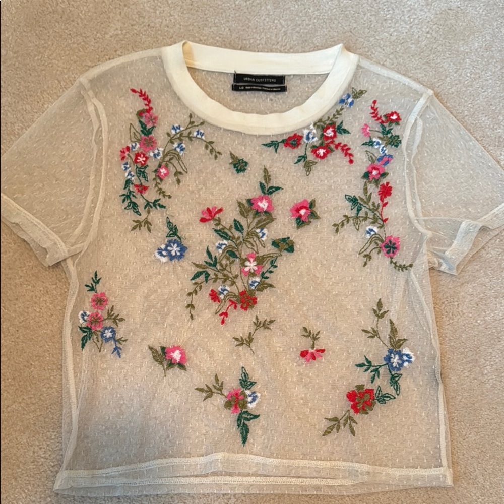 Urban Outfitters Cream Embellished Crop Blouse